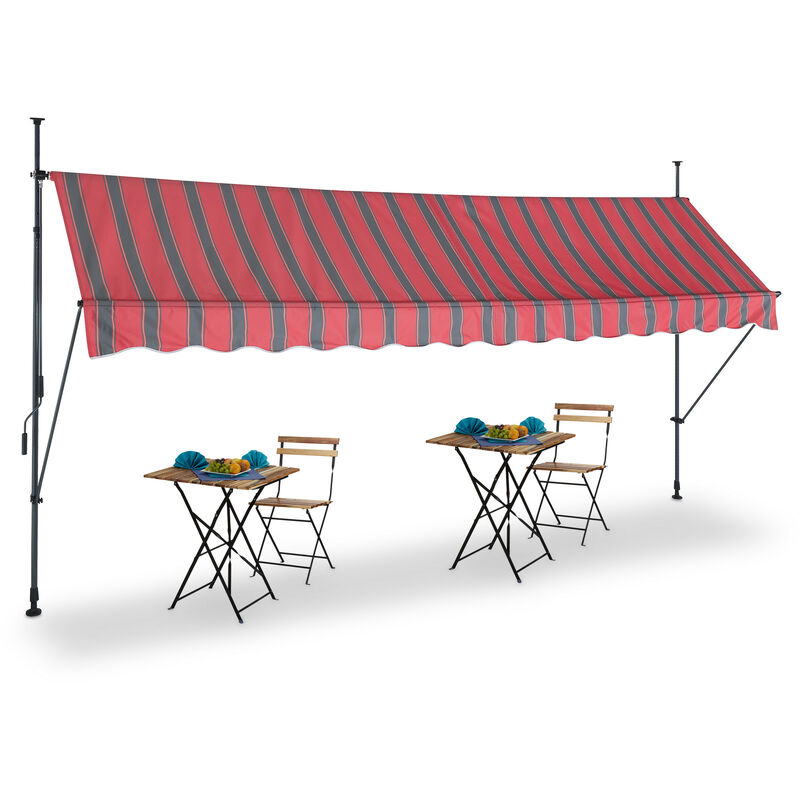 Relaxdays Tenda da Sole, Larga 400 cm, Protezione per il Balcone, Altezza  Regolabile, Senza Fori, Manovella, Rosso Nero