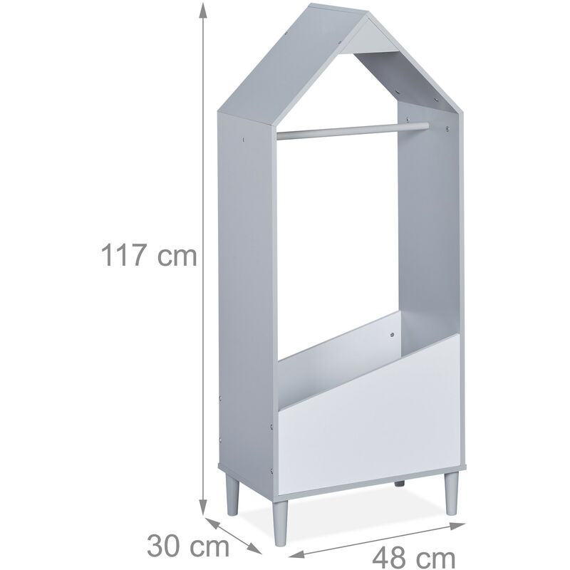 Relaxdays Appendiabiti per Bambini con Asta Attaccappanni e Ripiano, HLP:  117x48x30 cm, per la Cameretta, Grigio Bianco