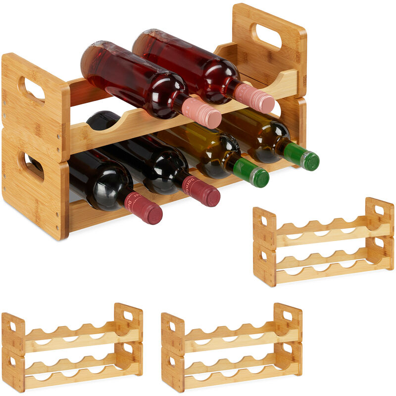 4x Cantinetta, Scaffale Salvaspazio per 8 Bottiglie Formato Orizzontale in  Bambù, HLP 24x47x18 cm, Legno Naturale