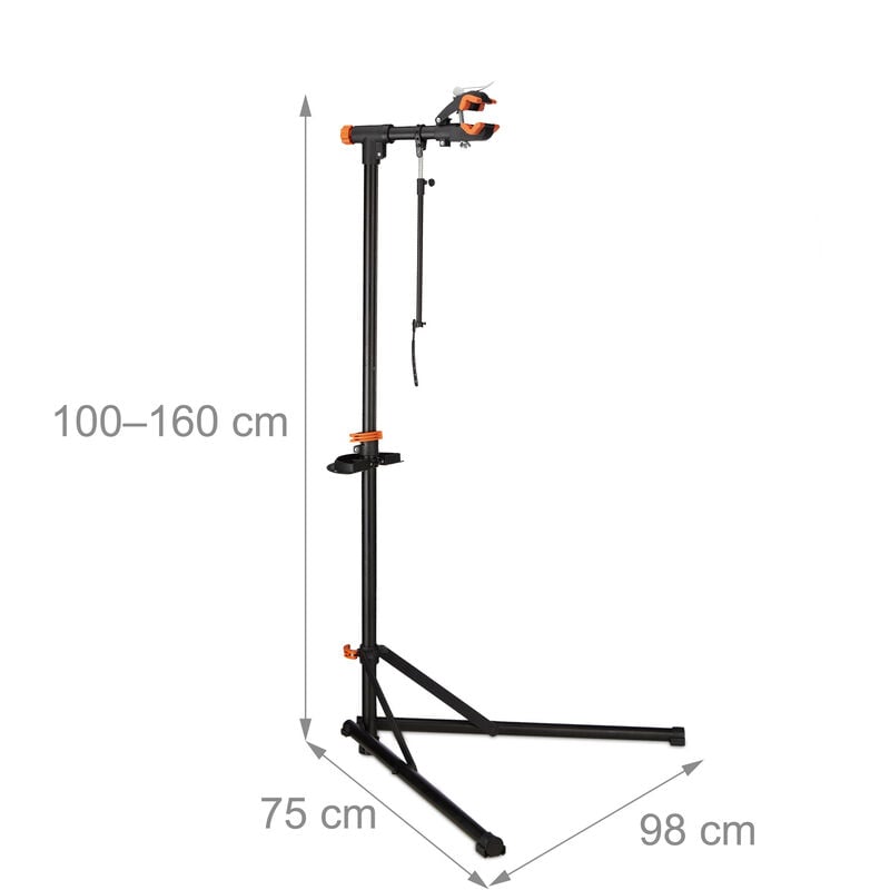 Relaxdays Supporto di Manutenzione per Bicicletta, Porta Bici con Telaio  25-40 mm, Max. 30 kg, Ripiano Attrezzi, Nero