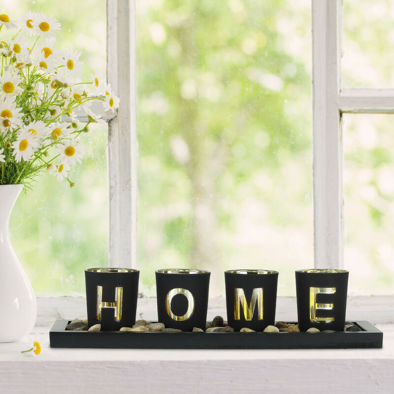 Set Portacandele Relaxdays Con Vassoio E Pietre - Decorazione Tavolo 19,5cm - Foto 10