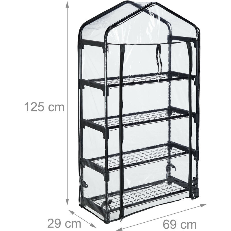 Serra Per Balcone Relaxdays - 4 Ripiani, Acciaio E Telo PVC, 125x69x29 Cm, Nero Trasparente