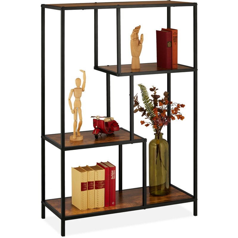 Relaxdays Scaffale Libreria Industrial, 4 Ripiani, Effetto Legno, Mobile  Vintage, 114,5x77x32,5 cm, Nero Marrone Scuro