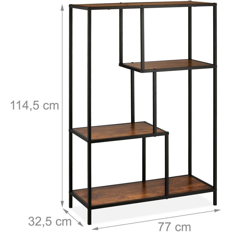 Relaxdays Libreria Scaffale, Mobile con 5 Ripiani, 158,5x60x30 cm, Metallo  & MDF, Mensole Moderne Industrial, Marrone