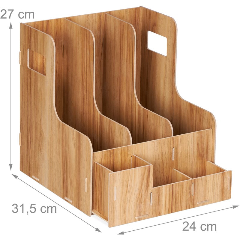 Relaxdays Portadocumenti 3 Cassetti Documenti DIN A4 27x24x31,5 cm Desk Organizer  Portariviste Ufficio e Scuola, Marrone