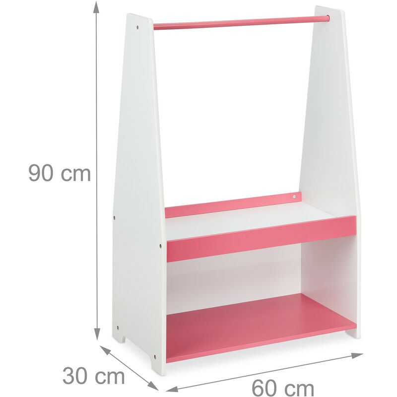 Relaxdays Stand Appendiabiti per Bambini, Asta e 2 Ripiani, Guardaroba per  la Cameretta HxLxP: 90x60x30 cm, Bianco Rosa