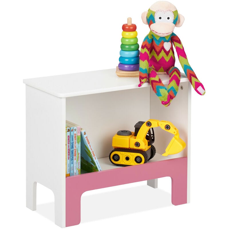 Relaxdays Portagiochi Bambini, Scaffale Libreria, Portaoggetti in Plastica,  MDF, H x L x P: 88 x 108 x 29 cm,simil legno