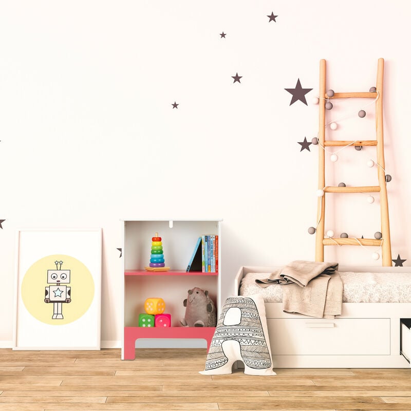 Relaxdays Scaffale per Bambini, 2 Scomparti, HLP: 66x48x24 cm, Mobile per  la Camera Portagiochi, per Libri, Bianco Rosa