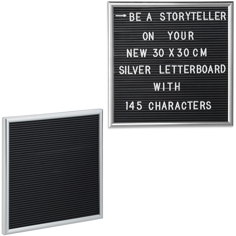 2x Letter Board con Struttura in Legno, 145 Lettere, Numeri e Caratteri  Speciali per Lavagna, 30x30 cm, Argento