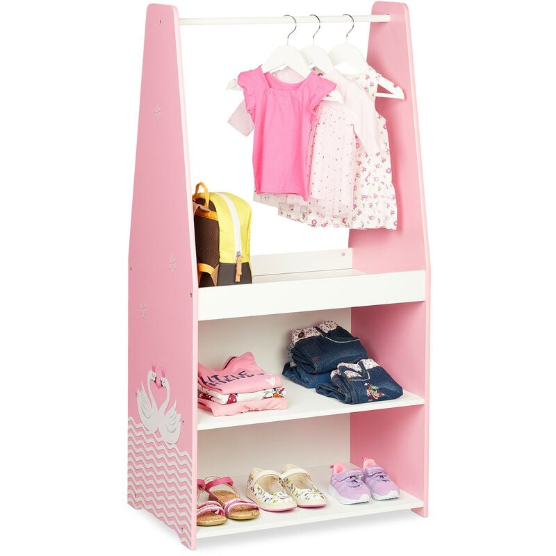 Relaxdays Stand Appendiabiti per Bambini, 3 Scomparti, Guardaroba a Giorno,  MDF e Legno, HLP: 120x60x40 cm, Bianco Rosa