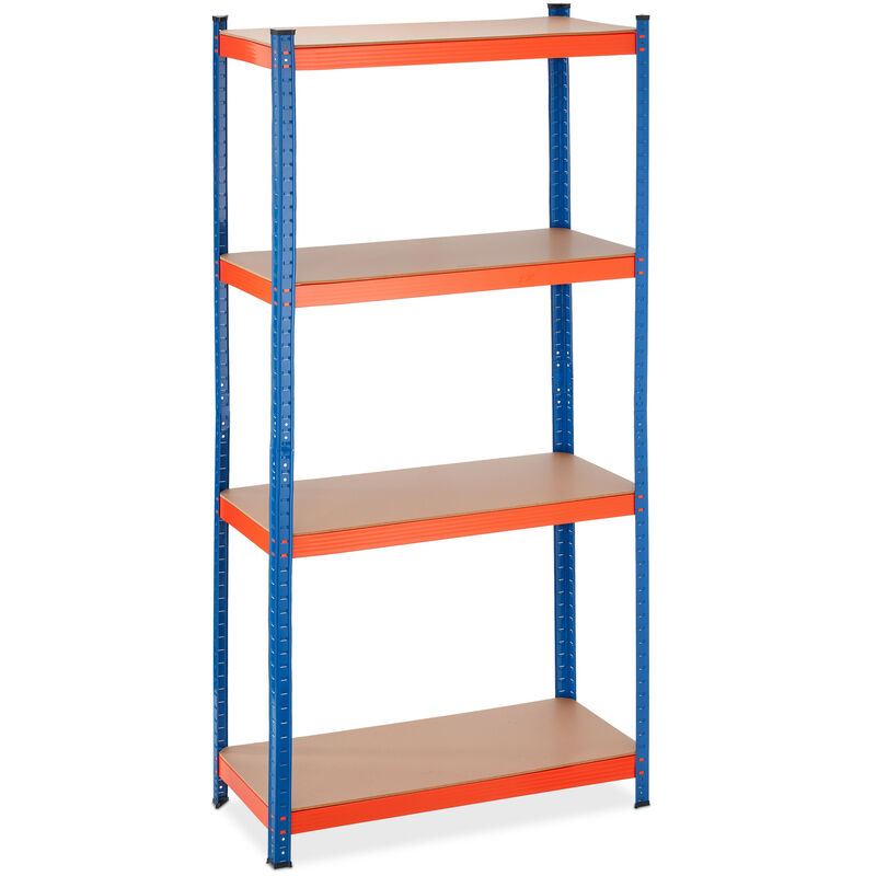 Relaxdays Scaffale in Acciaio, HLP 180x90x40 cm, 4 Ripiani ad Alta Portata  700 kg, per Garage e Cantina, Blu Arancione