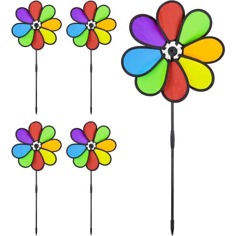 5x Girandola a Vento, a Forma di Fiore, da Giardino e Balcone, Gioco per  Bambini, HLP: 72x31x6,5 cm, Multicolore