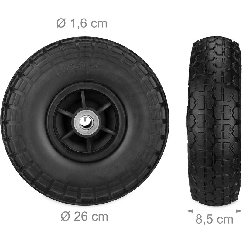 8x Ruote per Carrello 4.1/3.5-4, Gomme di Scorta Carriola, Asse 16 mm, fino  136 kg, 260 x 85 mm, Nero Giallo