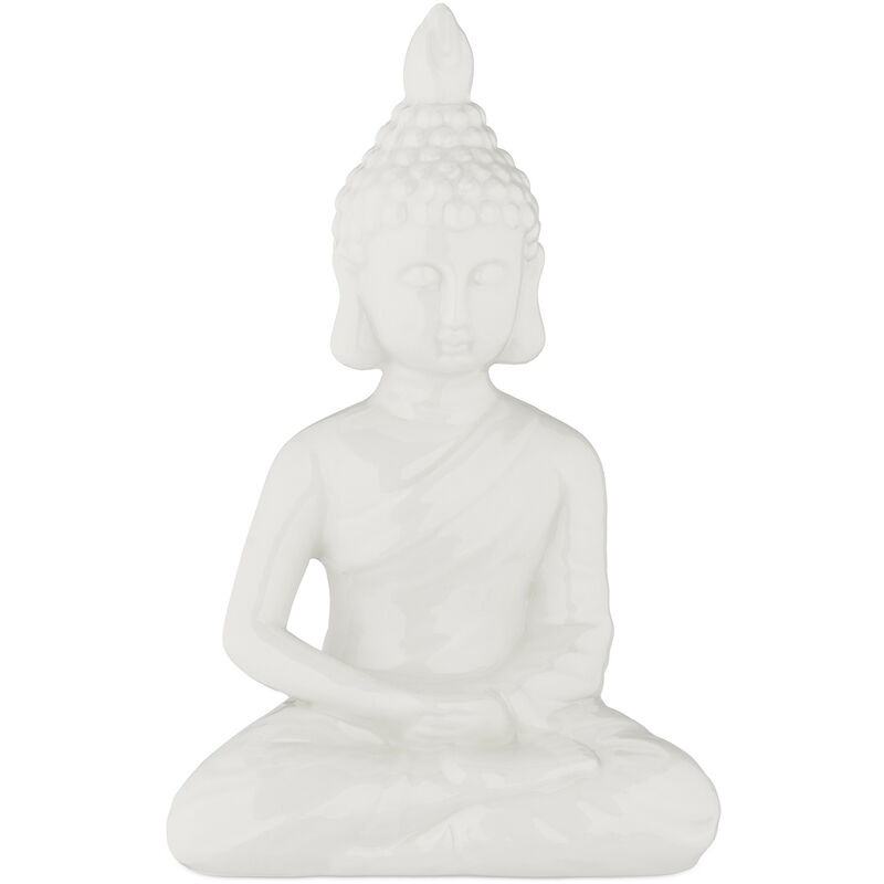 Relaxdays Statua del Buddha Seduto, Figura H:17 cm, per Interni ed Esterni,  Resistente alle Intemperie, Ceramica, Bianco