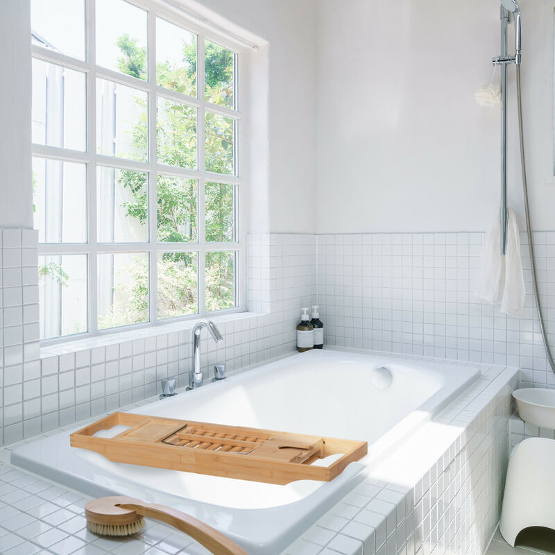 Vassoio per vasca da bagno in bambù mensola porta-oggetti supporto  accessori