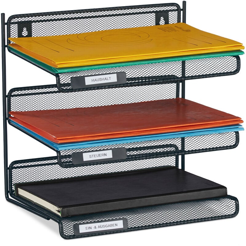 Relaxdays Organizer Portadocumenti in Acciaio, 3 Vaschette, Portalettere  A4, da Parete HLP: 32 x 33 x 24,5 cm, Antracite