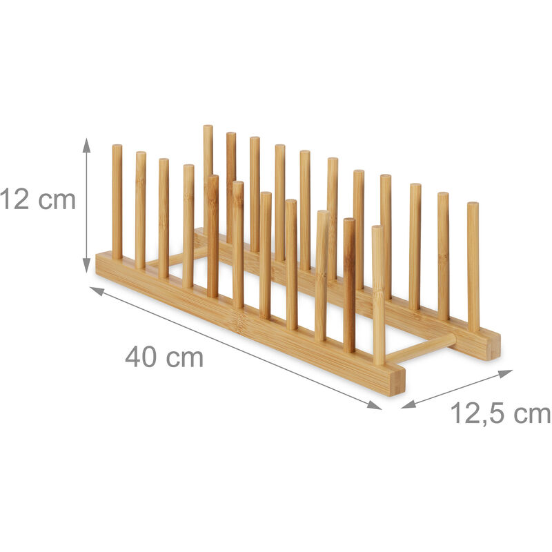 Relaxdays Set 2 Scolapiatti, per 10 Piatti Ognuno, Porta Piatti, Coperchi o  Taglieri, Supporto in Bambù, Legno Naturale