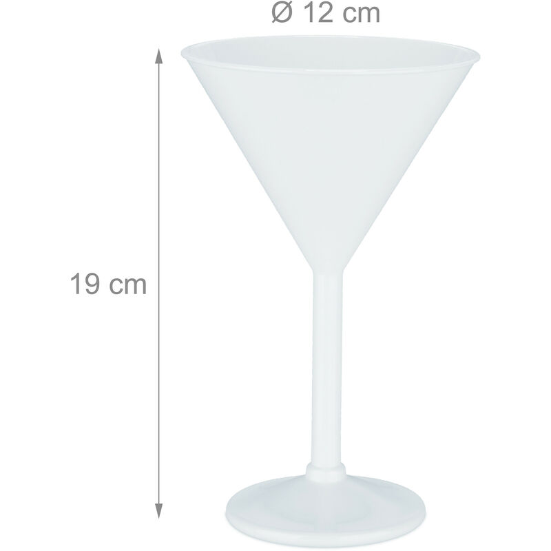 Relaxdays Bicchieri in Plastica da Martini, Set da 6, Infrangibili,  Riutilizzabili, Senza BPA, 400 ml, Cocktail, Bianco