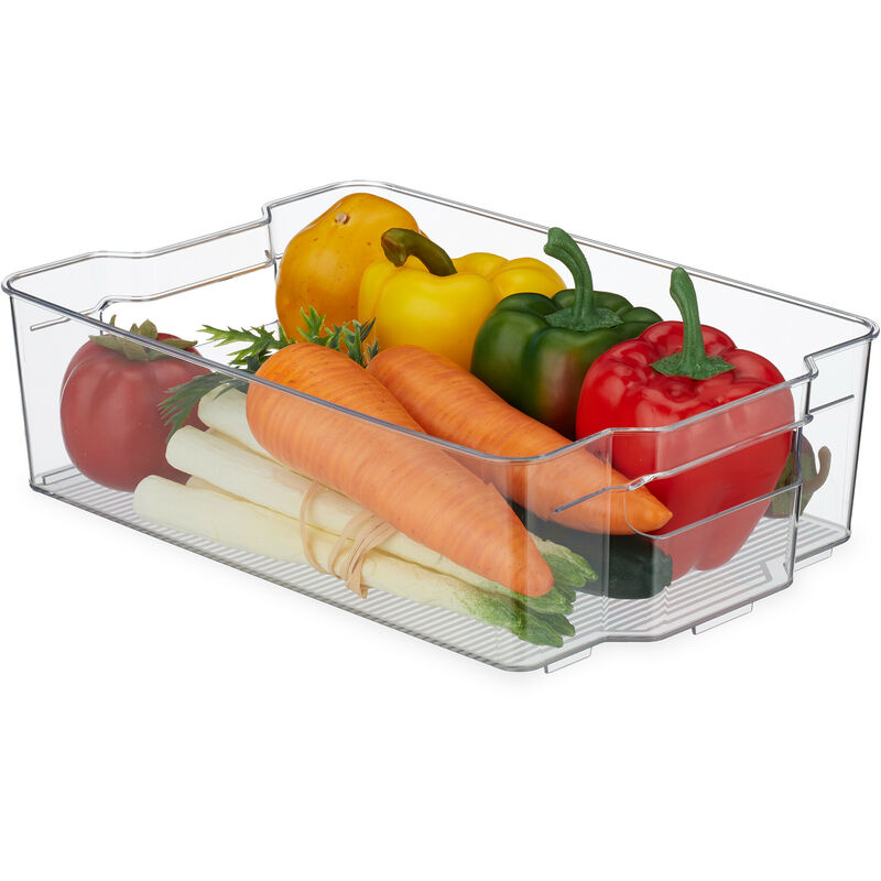 Relaxdays Organizer da Frigorifero, Contenitore da Cucina con Manici Box  per Alimenti Salvaspazio, Plastica, Trasparente