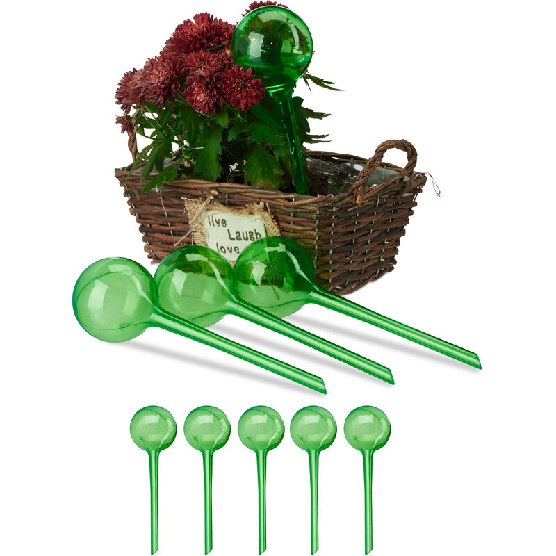 Relaxdays Sfere per Irrigazione, Set da 9, H x D: 28x8 cm, Irrigatori da  250 ml per Piante e Fiori, Plastica PVC, Verde