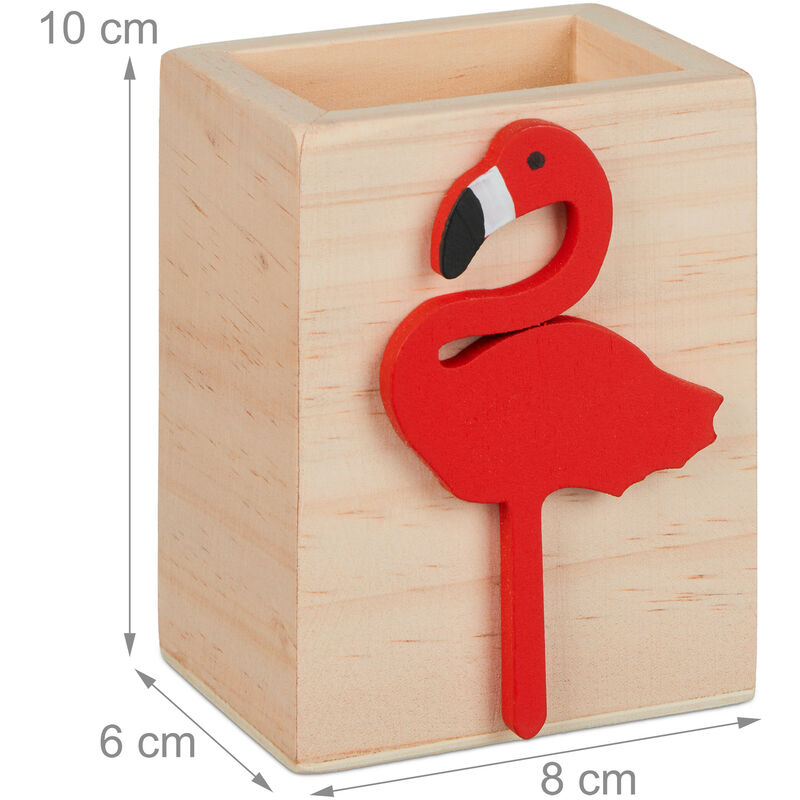 Relaxdays Portapenne da Scrivania in Camera, Design Fenicottero, HLP: 10x8x6  cm, Box Portamatite, Legno, Naturale Rosso