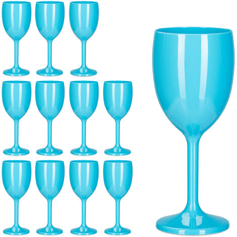 Relaxdays Calici in Plastica, Set 12 Bicchieri da Vino, Infrangibili, Riutilizzabili, Senza BPA, 250 ml, Flute, Celesti