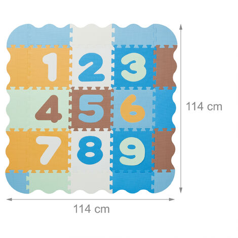 Relaxdays Tappeto Gioco Bambini, Puzzle 34 Tasselli con Numeri, Tappetino  per Gattonare, Tappetone con Bordi, Colorato