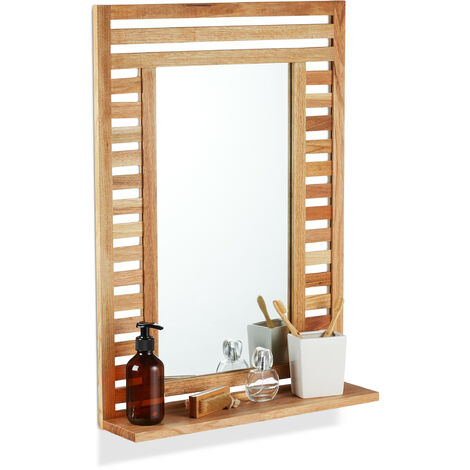 Specchio Da Bagno Con Ripiano - Cornice In Legno 70x50 Cm, Marrone, Con Mensola Portaoggetti - Foto 11