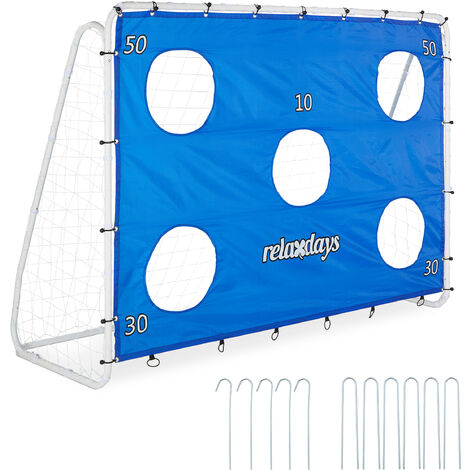Relaxdays Porta da Calcio per il Giardino, Porticina per Adulti e Bambini, Telo di Precisione, 170x235x85 cm, Blu Bianco