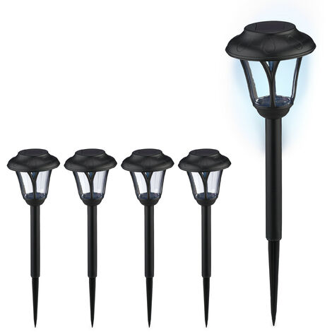 Relaxdays Lampade Solari da Giardino, Set da 5, LED Luce con Paletto per Fissaggio, per Esterni, HxD: 39 x 11 cm, Nero