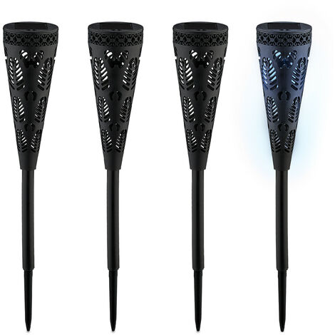 Relaxdays Lampade Solari Da Giardino LED, Set Da 12 Pezzi, Effetto Fiaccola, Altezza 42,5 Cm, Nero