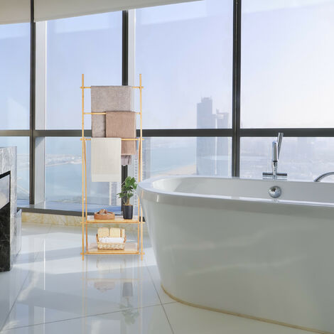 Portasciugamani Da Terra In Bambù Con Ripiani - Piantana Per Bagno O Camera - 153cm - Foto 3