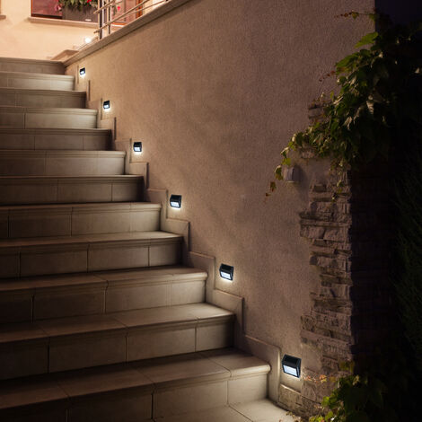 Relaxdays Set 4 Lampade Solari Da Parete LED – Luce Bianca – IP44 – Acciaio E Plastica Argento - 4