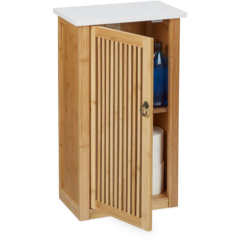 Mobiletto Da Bagno Pensile In Bambù - Ripiano Regolabile, Chiusura Magnetica, 60x34,5x21 Cm