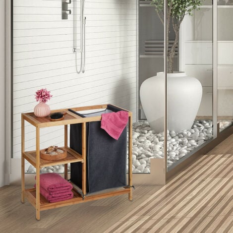 Relaxdays Scaffale Portabiancheria, Mobiletto Bagno in Bambù, Sacco  Rimovibile e 3 Ripiani, 65x68x33 cm, Marrone Grigio