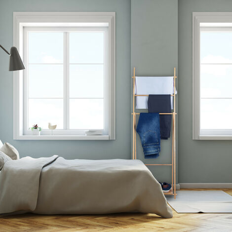 Portasciugamani Da Terra Relaxdays - In Bambù, Con Ripiano, Ideale Per Bagno O Camera - Foto 8