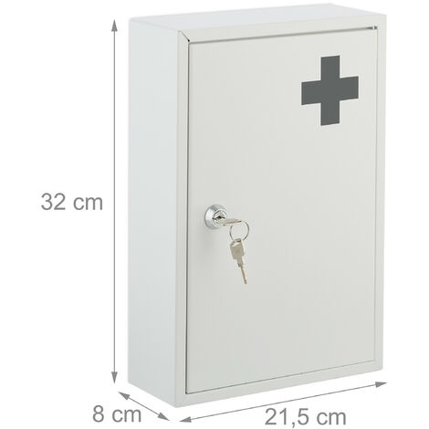 Relaxdays Armadietto Pronto Soccorso per Medicinali, 2 Scomparti, Cassetta  Chiusura di Sicurezza, 32x21,5x8 cm, Bianco