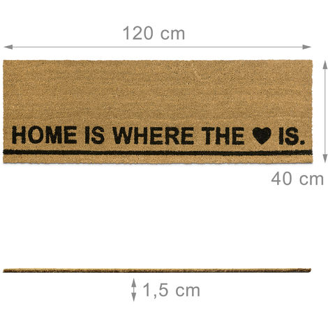 Relaxdays Zerbino Ingresso Casa, 40x120 cm, Tappetino HOME IS WHERE THE HEART  IS, Fibra Cocco, Indoor