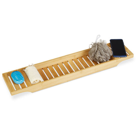 Relaxdays Mensola per Vasca da Bagno in Bambù, Largo 73,5 cm, Vassoio con  Scomparto per Bicchiere e Tablet, Naturale