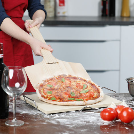 Relaxdays Pala per Pizza, in Acciaio Inox, Manico Pieghevole Legno, Paletta  Pane da Forno 24x25,5cm