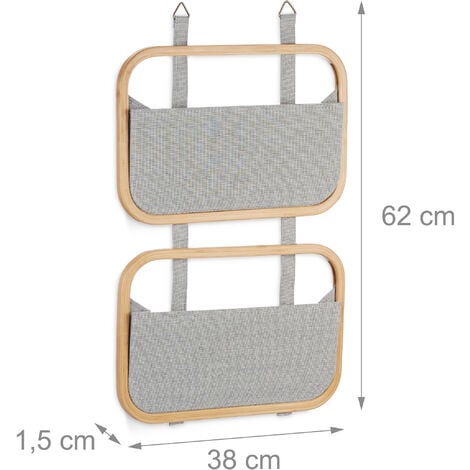 Relaxdays Organizer da parete bambù pannello portaoggetti 2 tasche da porta  & muro HLP: 60 x 40 x 1,5 cm, beige/grigio