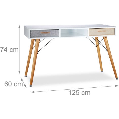 Relaxdays scrivania, stile scandinavo, 3 scomparti, 2 cassetti, tavolo  laptop HxLxP: 74 x 125 x 60