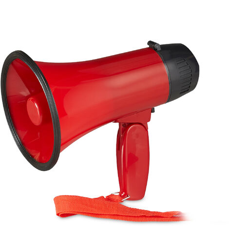 Relaxdays Megafono per Tifosi, Altoparlante in Plastica per Feste e Stadio, 10 Watt, HxLxP: 21 x 13,5 x 22 cm, Rosso