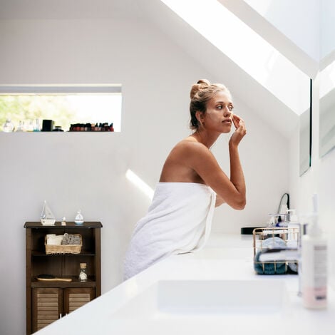 HxLxP: 92 x 50 x 25,5 cm Relaxdays LAMELL Mobile da Bagno Bianco Armadietto in Bambù Mobiletto Telefono 