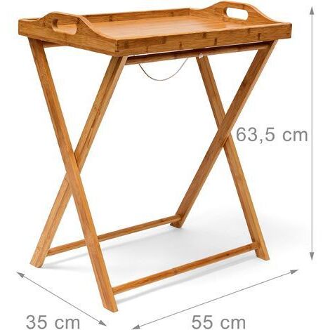 Relaxdays Tavolino Pieghevole In Bambù Con Vassoio Estraibile 55x35x63,5cm, Per Balcone, Colazione, Esterno