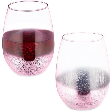 Relaxdays Bicchieri da Vino senza Stelo, Set da 2 Calici da Cocktail o per Acqua  e Bevande, 500 ml Ciascuno, Rosa
