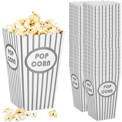 Relaxdays Sacchetti per Popcorn, Set da 48, Righe, Feste Compleanno Tema  Cinema, Box Contenitore Cartone, Argento