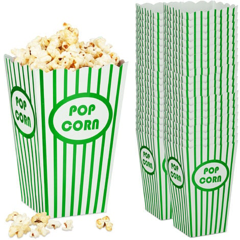 Relaxdays Sacchetti per Popcorn, Set da 48, a Righe, Feste Compleanno Tema  Cinema, Box Contenitore Cartone, Verde Bianco