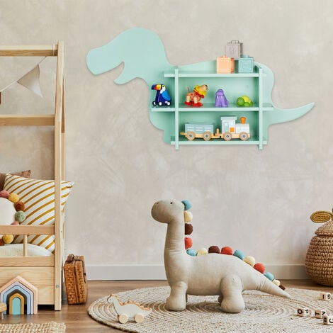 Relaxdays Scaffale per Bambini, Libreria Design Dinosauro, Mobile da Parete  con 2 Scomparti, 43,5x84x13,5 cm, Turchese