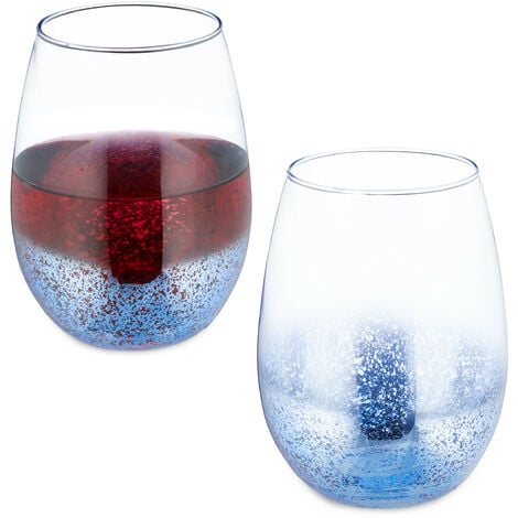 Relaxdays Bicchieri da Vino senza Stelo, Set da 2 Calici da Cocktail o per  Acqua e Bevande, 500 ml Ciascuno, Blu